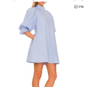 Elegant Blue Dress with Pleated Sleeves
